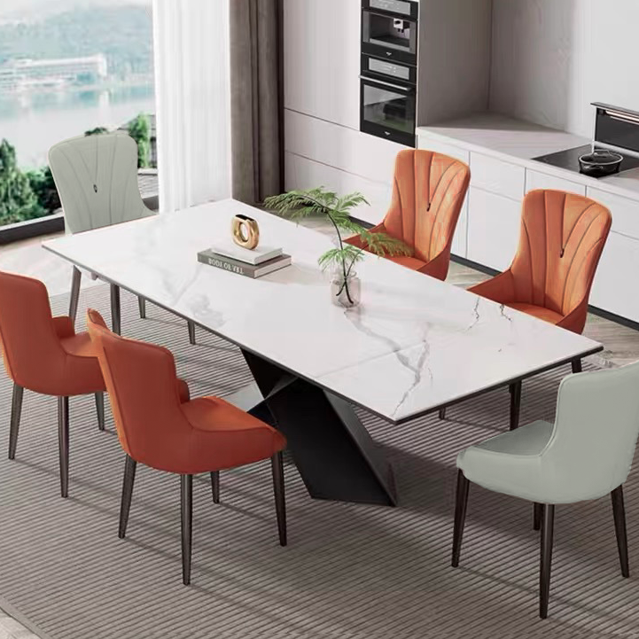 Contemporary Nordic Square Cat Scratch Leather Carbon Steel Iron Dining Chair Backrest Armrest For Dining Room & Kitchen