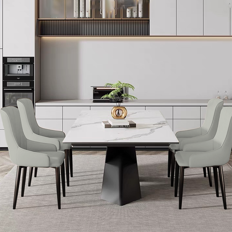 Contemporary Nordic Square Cat Scratch Leather Carbon Steel Iron Dining Chair Backrest Armrest For Dining Room & Kitchen