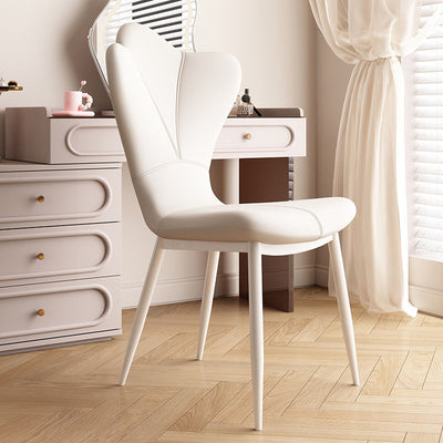 Modern Minimalist Square Rectangular Nappa Leather Carbon Steel Dining Chair Backrest Armless For Dining Room & Kitchen