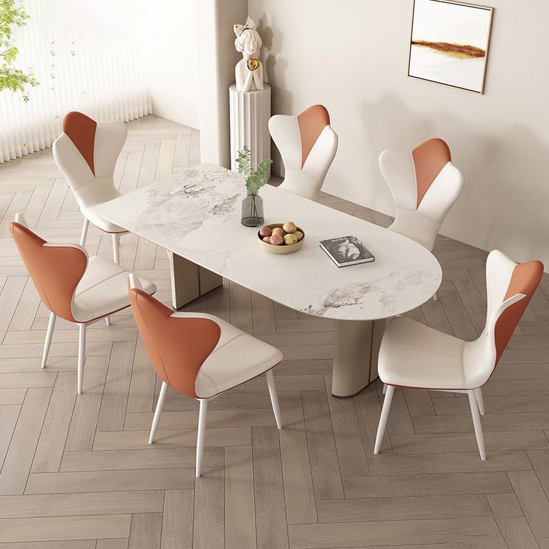 Modern Minimalist Square Rectangular Nappa Leather Carbon Steel Dining Chair Backrest Armless For Dining Room & Kitchen