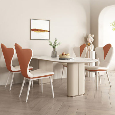 Modern Minimalist Square Rectangular Nappa Leather Carbon Steel Dining Chair Backrest Armless For Dining Room & Kitchen