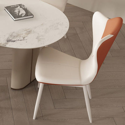 Modern Minimalist Square Rectangular Nappa Leather Carbon Steel Dining Chair Backrest Armless For Dining Room & Kitchen