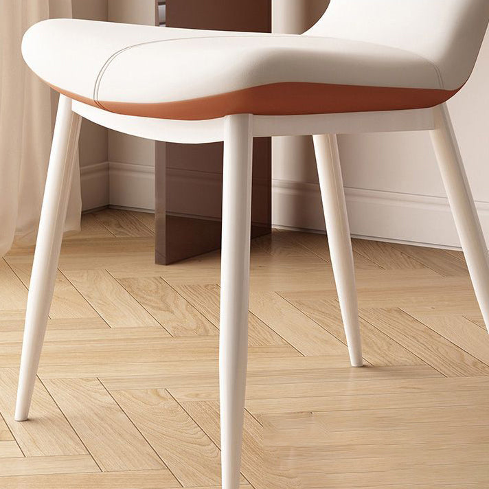 Modern Minimalist Square Rectangular Nappa Leather Carbon Steel Dining Chair Backrest Armless For Dining Room & Kitchen