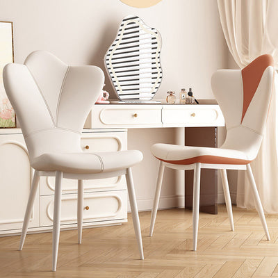 Modern Minimalist Square Rectangular Nappa Leather Carbon Steel Dining Chair Backrest Armless For Dining Room & Kitchen