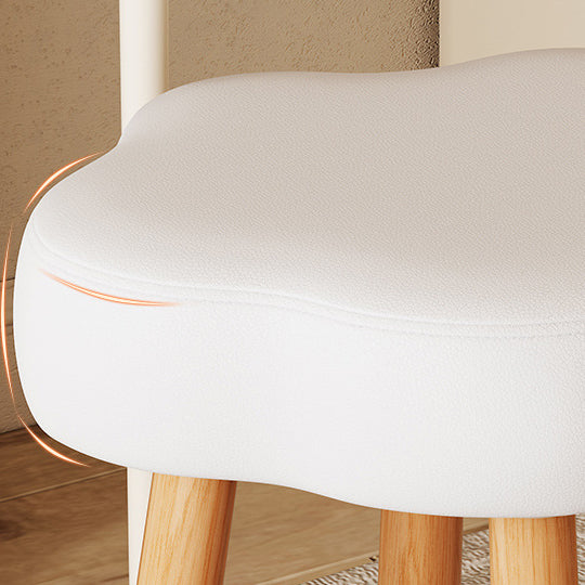 Tabouret bas de salon moderne minimaliste en tissu technique polaire façon mouton en forme de fleur, bois de hêtre, bois massif, contreplaqué 