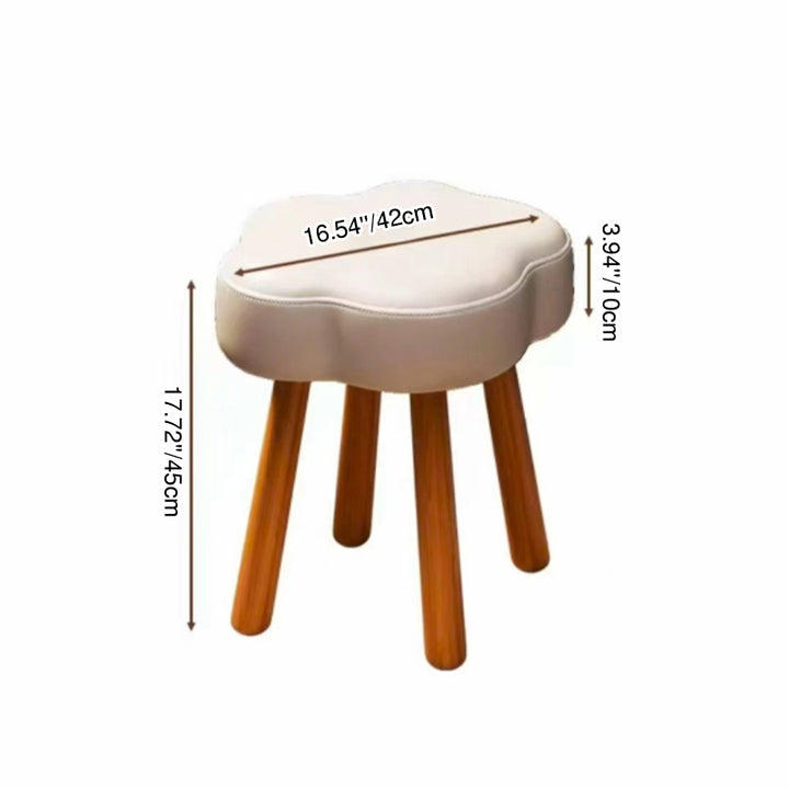 Tabouret bas de salon moderne minimaliste en tissu technique polaire façon mouton en forme de fleur, bois de hêtre, bois massif, contreplaqué 