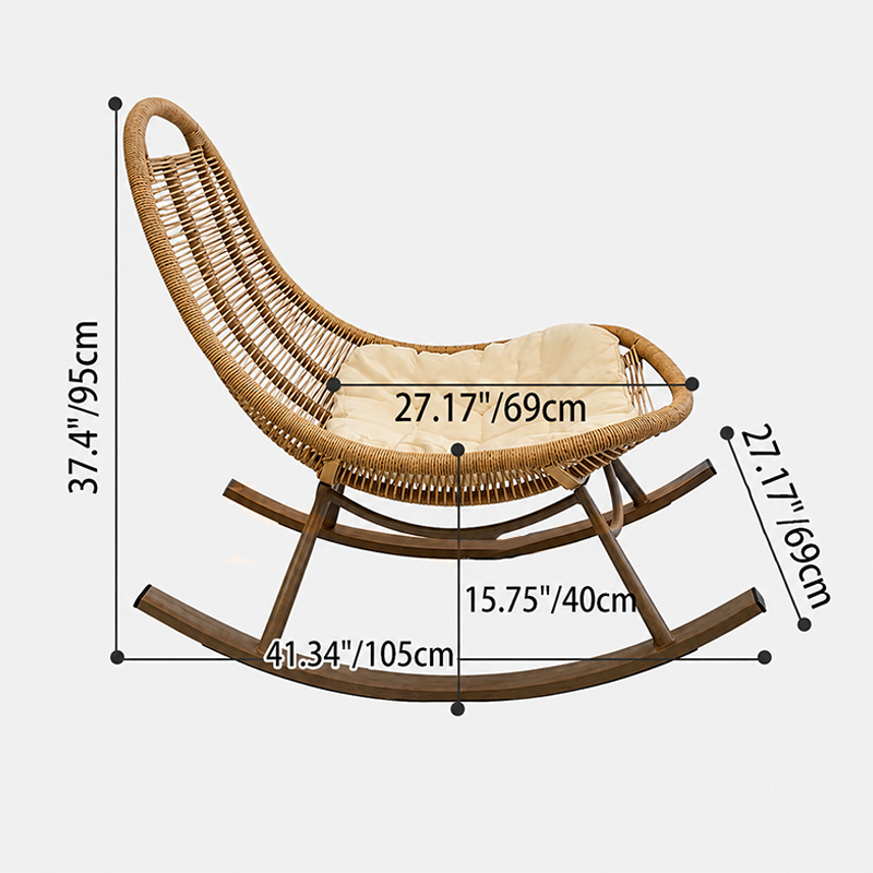 Chaise à bascule moderne minimaliste en rotin PE, fer et tissage coton-lin, dossier en ellipse, sans accoudoirs, pour salon 