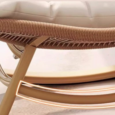 Chaise à bascule moderne minimaliste en rotin PE, fer et tissage coton-lin, dossier en ellipse, sans accoudoirs, pour salon 