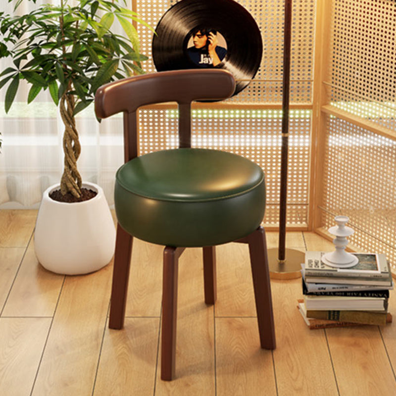 Contemporary Retro Round Oil Wax Leather Rubberwood 360°Swivel Vanity Stool Backrest Armless For Bedroom
