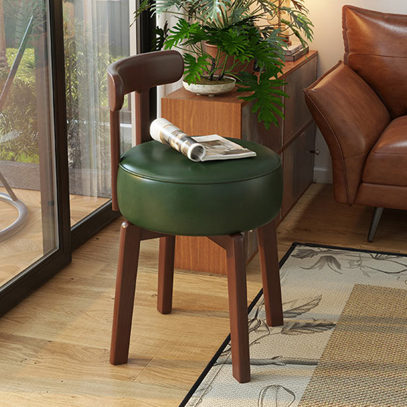 Contemporary Retro Round Oil Wax Leather Rubberwood 360°Swivel Vanity Stool Backrest Armless For Bedroom