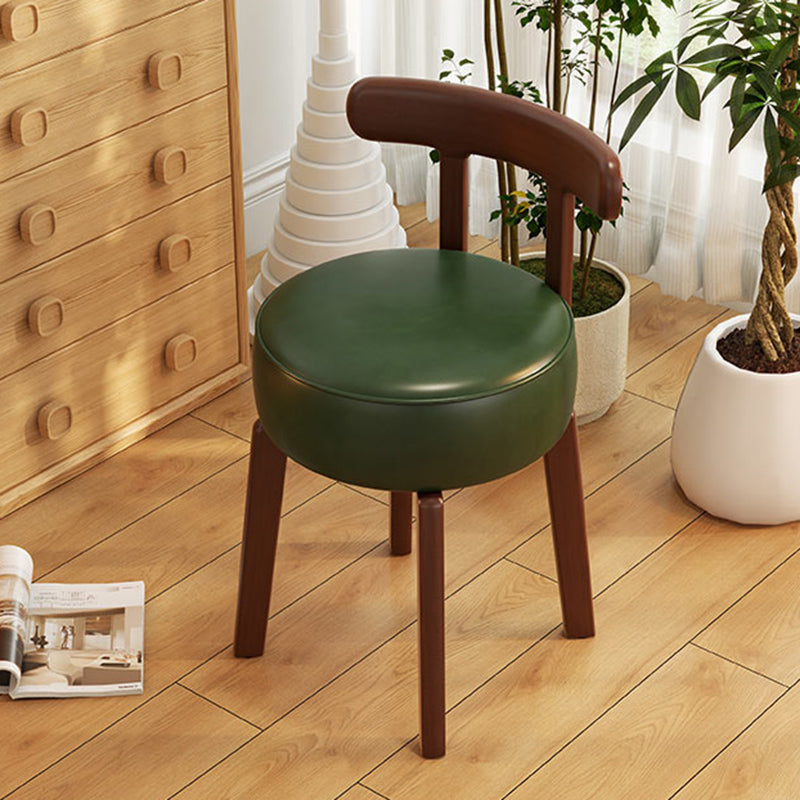 Contemporary Retro Round Oil Wax Leather Rubberwood 360°Swivel Vanity Stool Backrest Armless For Bedroom