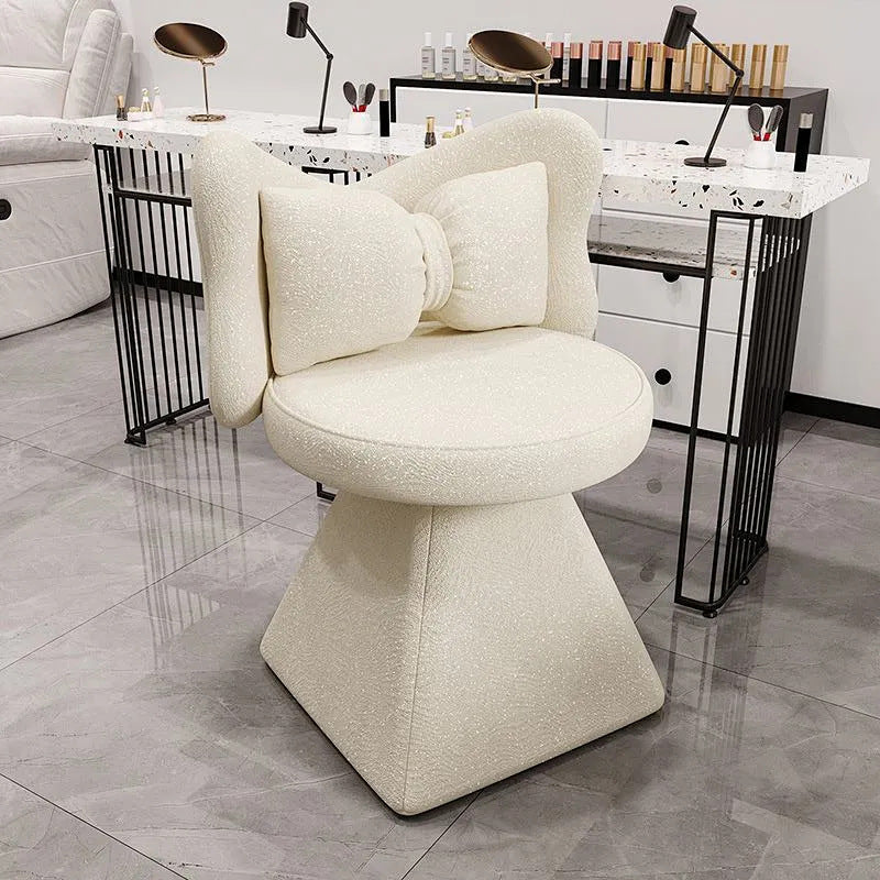 Modern Minimalist Round Star Fabric Solid Wood 360°Swivel Bow Tie Vanity Stool Backrest Armless For Bedroom