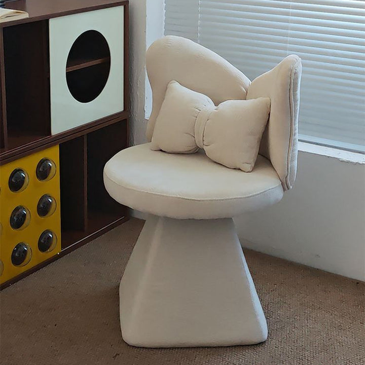 Modern Minimalist Round Star Fabric Solid Wood 360°Swivel Bow Tie Vanity Stool Backrest Armless For Bedroom