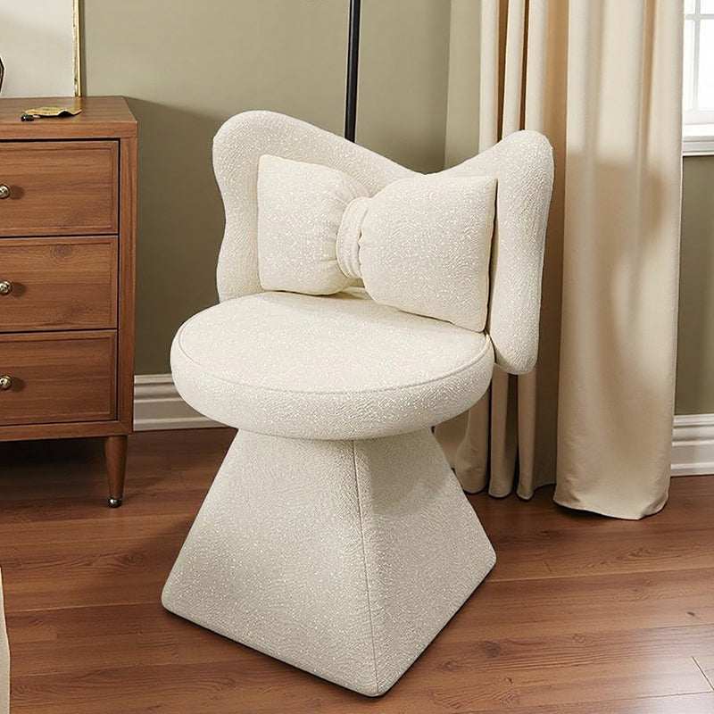 Modern Minimalist Round Star Fabric Solid Wood 360°Swivel Bow Tie Vanity Stool Backrest Armless For Bedroom