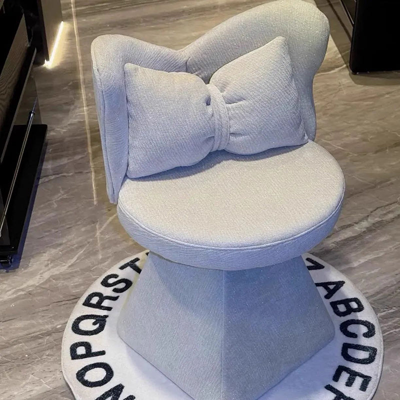 Modern Minimalist Round Star Fabric Solid Wood 360°Swivel Bow Tie Vanity Stool Backrest Armless For Bedroom