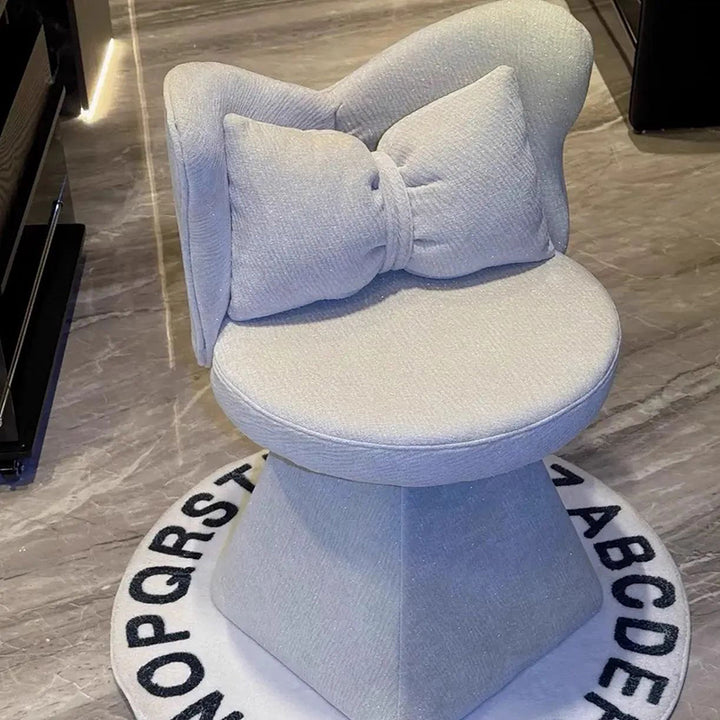 Modern Minimalist Round Star Fabric Solid Wood 360°Swivel Bow Tie Vanity Stool Backrest Armless For Bedroom