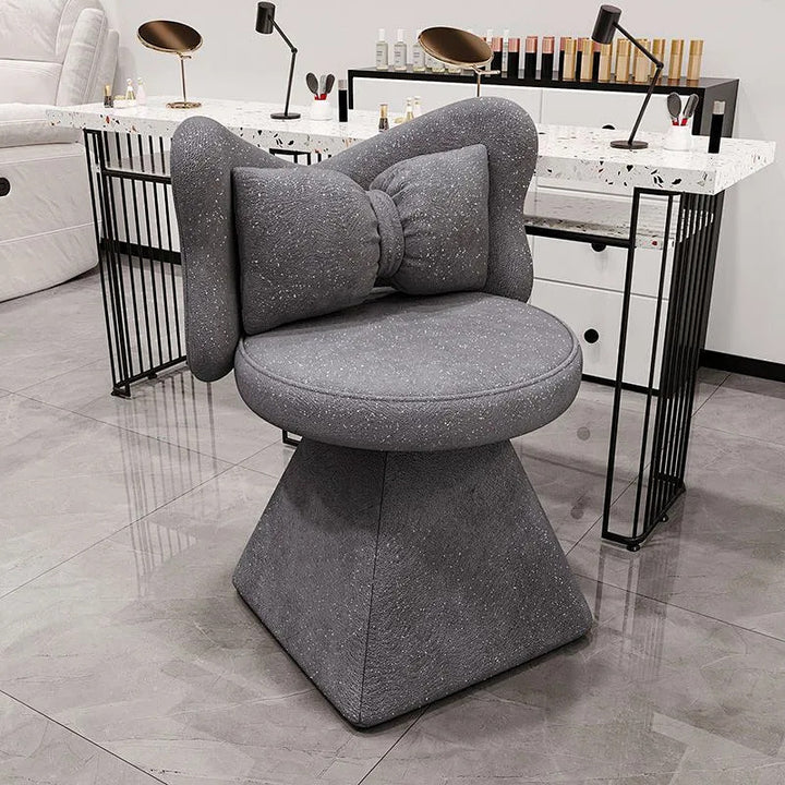 Modern Minimalist Round Star Fabric Solid Wood 360°Swivel Bow Tie Vanity Stool Backrest Armless For Bedroom