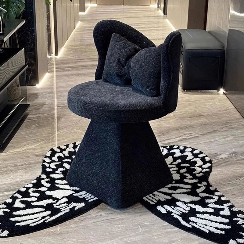 Modern Minimalist Round Star Fabric Solid Wood 360°Swivel Bow Tie Vanity Stool Backrest Armless For Bedroom
