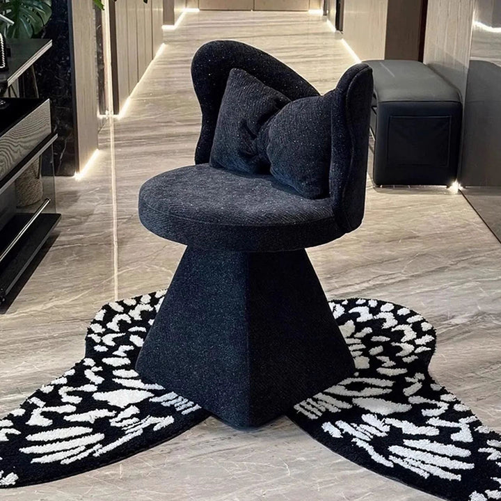 Modern Minimalist Round Star Fabric Solid Wood 360°Swivel Bow Tie Vanity Stool Backrest Armless For Bedroom