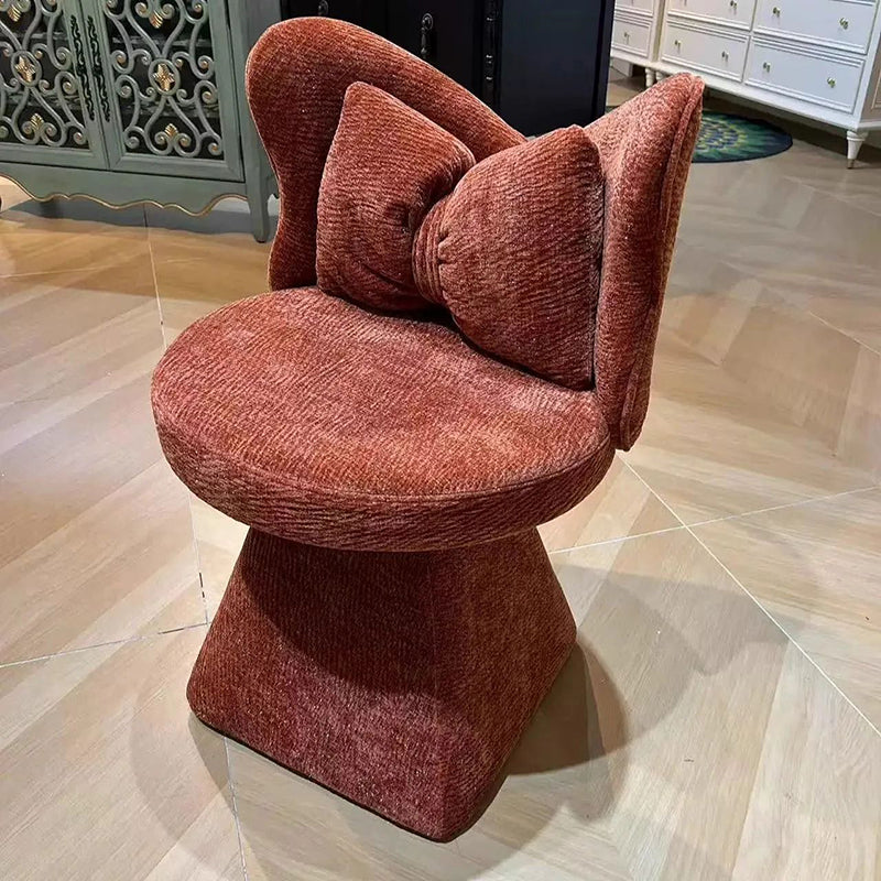 Modern Minimalist Round Star Fabric Solid Wood 360°Swivel Bow Tie Vanity Stool Backrest Armless For Bedroom