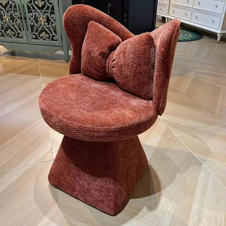 Modern Minimalist Round Star Fabric Solid Wood 360°Swivel Bow Tie Vanity Stool Backrest Armless For Bedroom