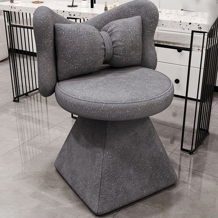 Modern Minimalist Round Star Fabric Solid Wood 360°Swivel Bow Tie Vanity Stool Backrest Armless For Bedroom