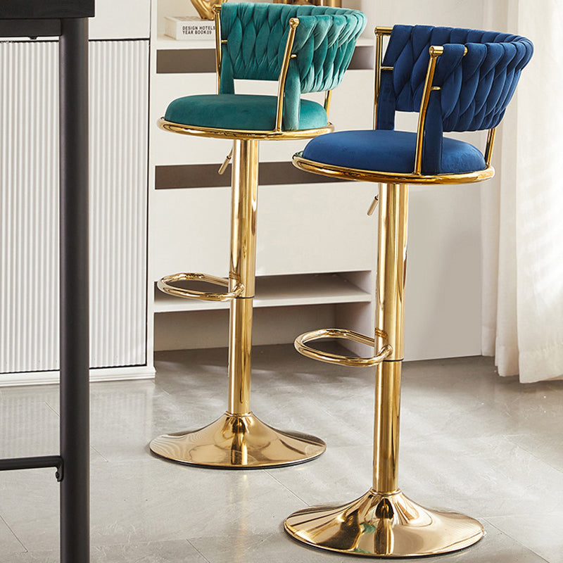 Tabouret de bar contemporain nordique rond en velours et fer, pivotant, réglable en hauteur, sans dossier ni accoudoirs, pour salle à manger et cuisine 