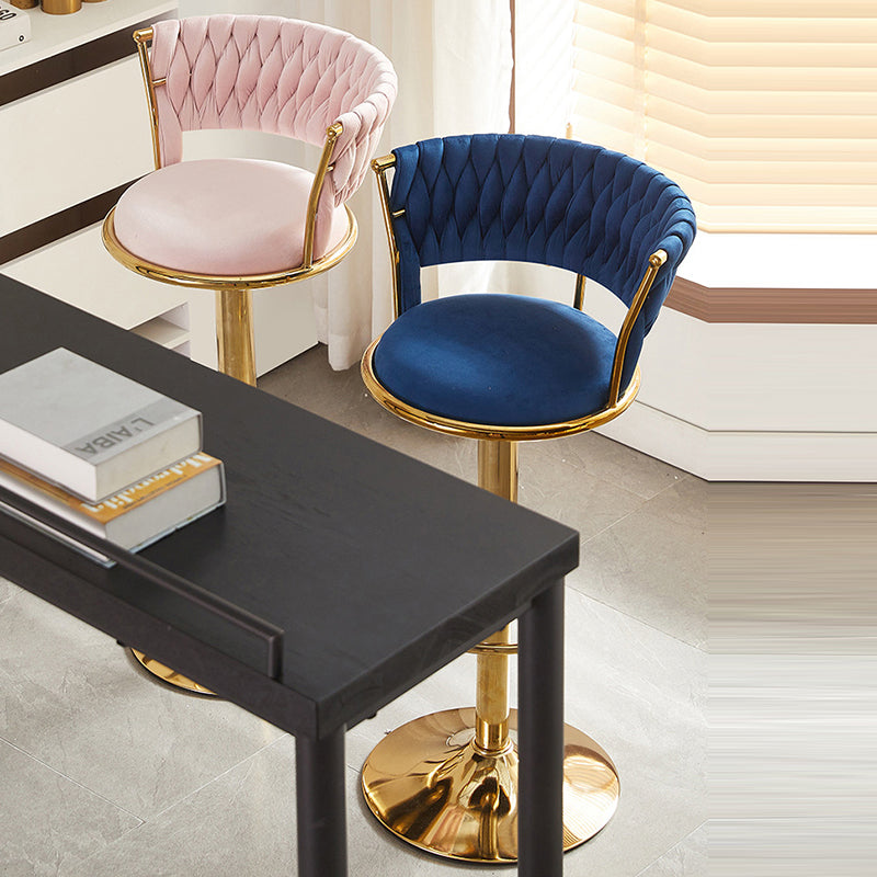 Tabouret de bar contemporain nordique rond en velours et fer, pivotant, réglable en hauteur, sans dossier ni accoudoirs, pour salle à manger et cuisine 