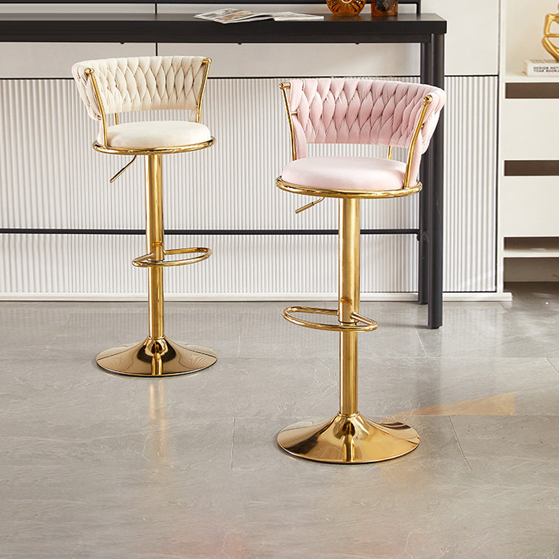 Tabouret de bar contemporain nordique rond en velours et fer, pivotant, réglable en hauteur, sans dossier ni accoudoirs, pour salle à manger et cuisine 