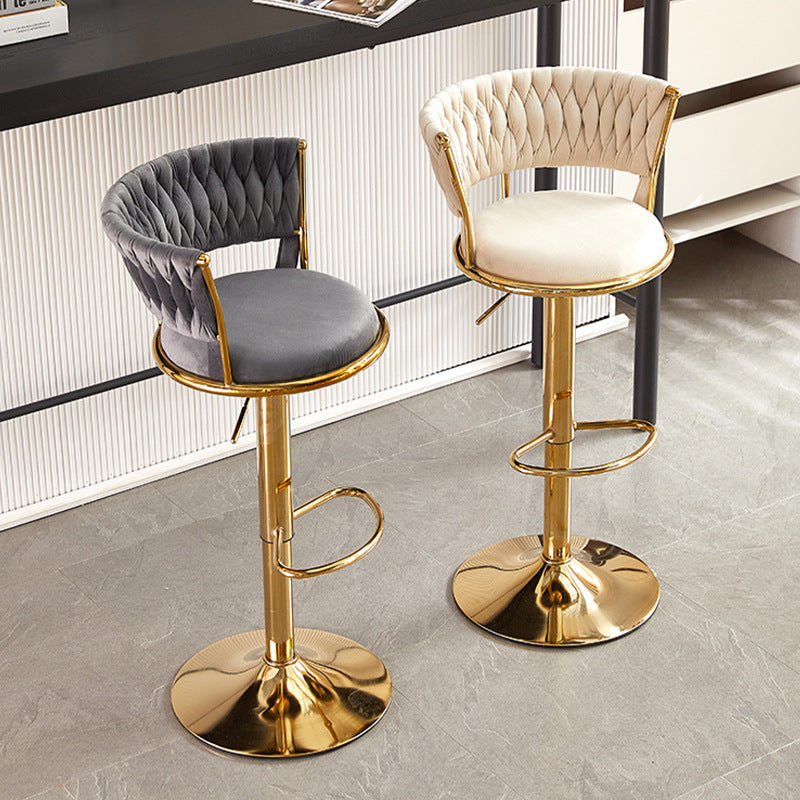 Tabouret de bar contemporain nordique rond en velours et fer, pivotant, réglable en hauteur, sans dossier ni accoudoirs, pour salle à manger et cuisine 