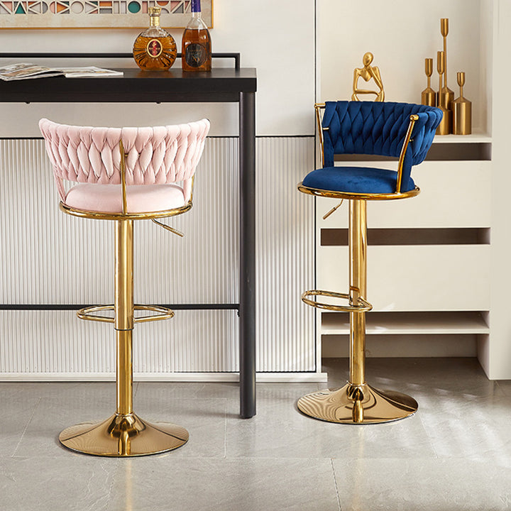 Tabouret de bar contemporain nordique rond en velours et fer, pivotant, réglable en hauteur, sans dossier ni accoudoirs, pour salle à manger et cuisine 