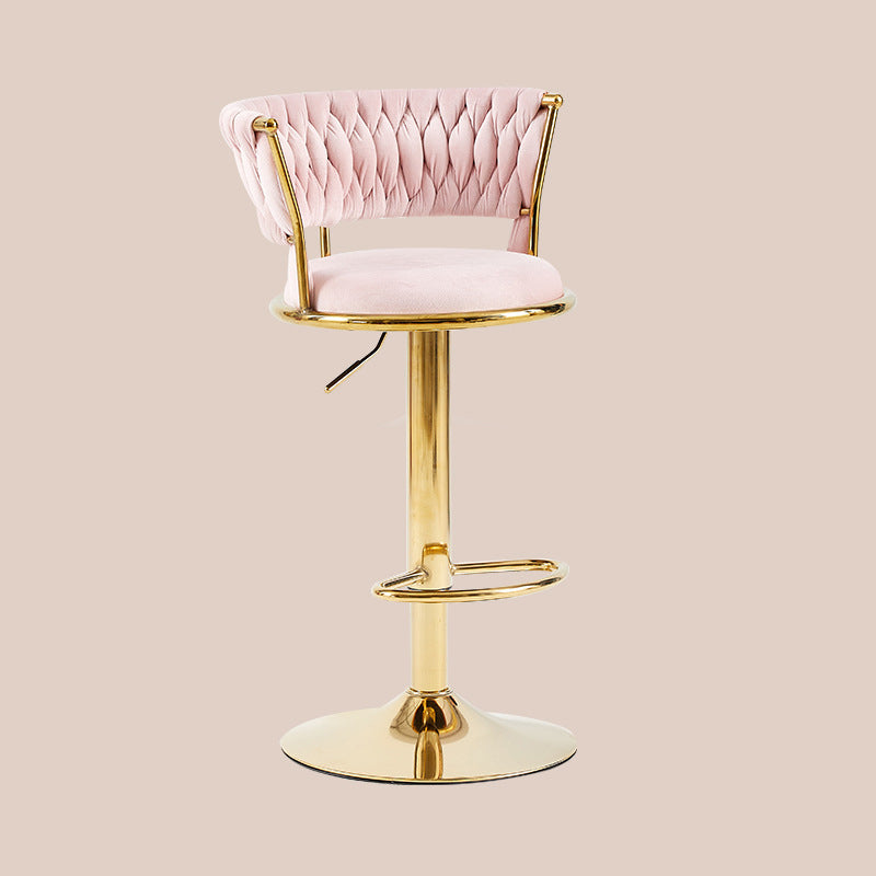 Tabouret de bar contemporain nordique rond en velours et fer, pivotant, réglable en hauteur, sans dossier ni accoudoirs, pour salle à manger et cuisine 