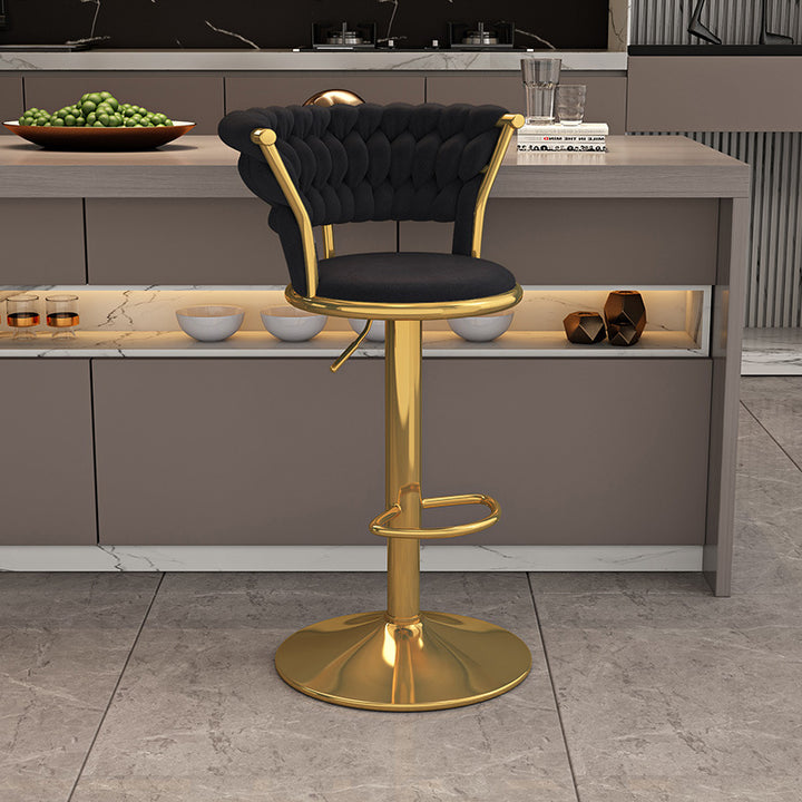 Tabouret de bar contemporain nordique rond en velours et fer, pivotant, réglable en hauteur, sans dossier ni accoudoirs, pour salle à manger et cuisine 