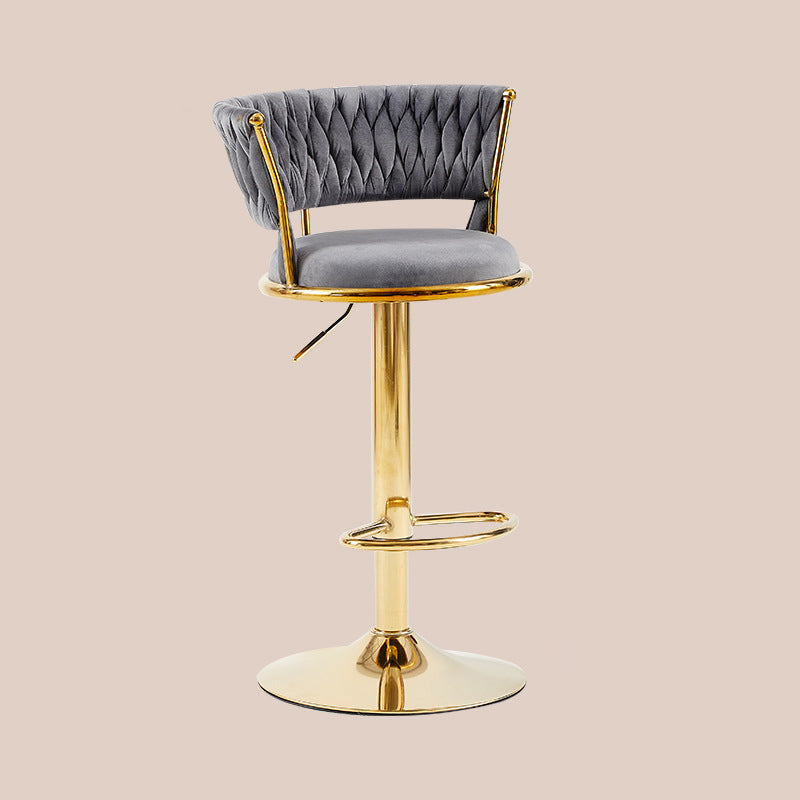 Tabouret de bar contemporain nordique rond en velours et fer, pivotant, réglable en hauteur, sans dossier ni accoudoirs, pour salle à manger et cuisine 