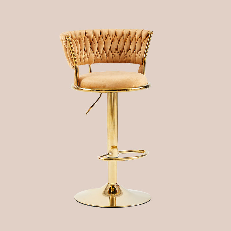 Tabouret de bar contemporain nordique rond en velours et fer, pivotant, réglable en hauteur, sans dossier ni accoudoirs, pour salle à manger et cuisine 