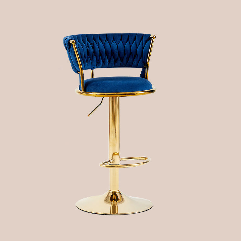 Tabouret de bar contemporain nordique rond en velours et fer, pivotant, réglable en hauteur, sans dossier ni accoudoirs, pour salle à manger et cuisine 