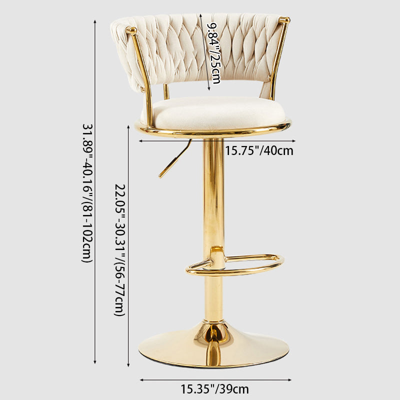Tabouret de bar contemporain nordique rond en velours et fer, pivotant, réglable en hauteur, sans dossier ni accoudoirs, pour salle à manger et cuisine 