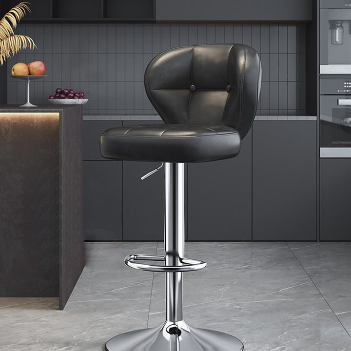 Modern Minimalist Square Rectangular Faux Nappa Leather Carbon Steel Swivel Height-adjustable Bar Stool Backrest Armless For Dining Room & Kitchen