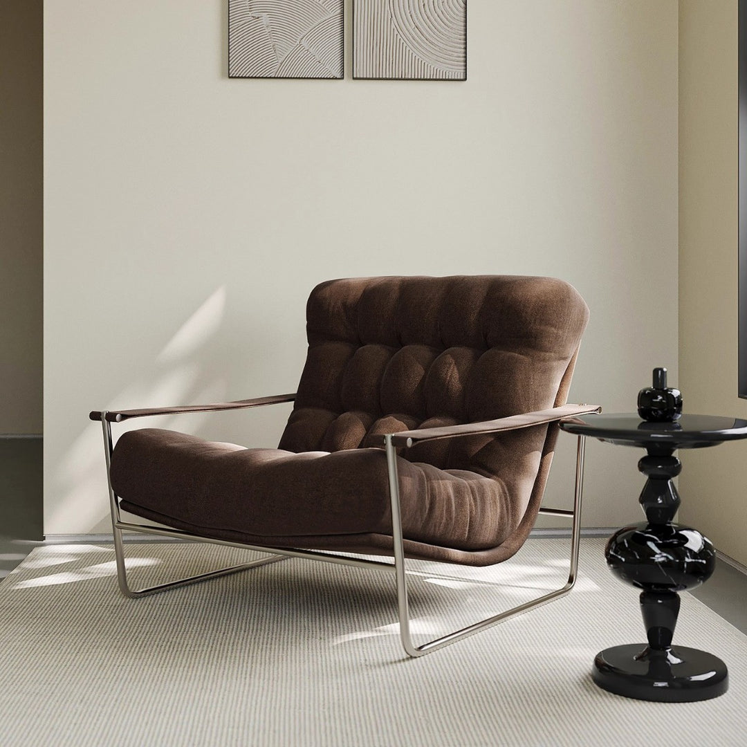 Chaise d’appoint contemporaine nordique carrée rectangulaire en velours côtelé et acier inoxydable avec dossier et accoudoirs pour salon 