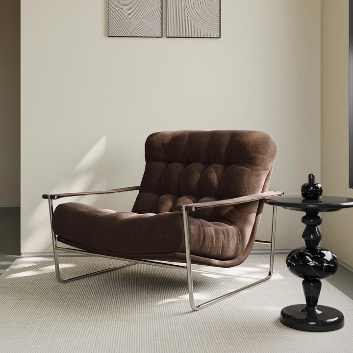 Contemporary Nordic Square Rectangular Corduroy Stainless Steel Accent Chair Backrest Armrest For Living Room