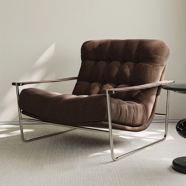 Chaise d’appoint contemporaine nordique carrée rectangulaire en velours côtelé et acier inoxydable avec dossier et accoudoirs pour salon 