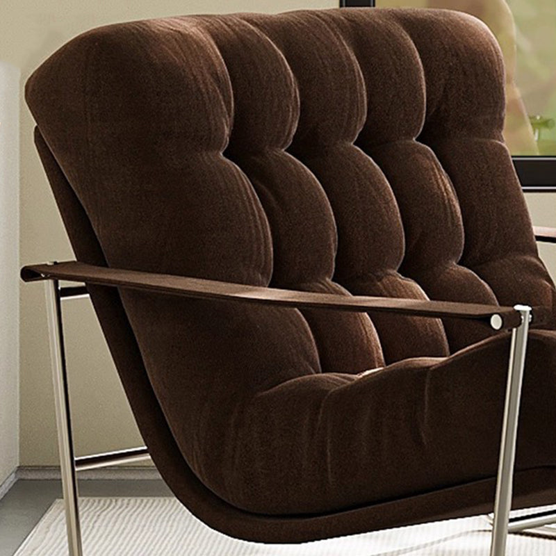 Chaise d’appoint contemporaine nordique carrée rectangulaire en velours côtelé et acier inoxydable avec dossier et accoudoirs pour salon 