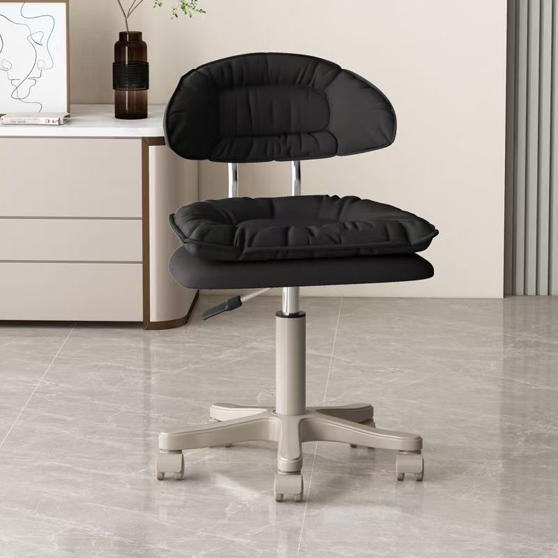 Modern Minimalist Square PU Leather Iron 360°Swivel Movable Height Adjustable Desk Chair Backrest Armless For Home Office