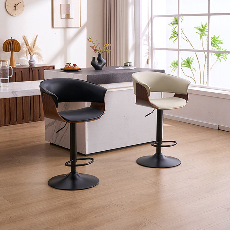 Moderner minimalistischer quadratischer rechteckiger Barhocker aus Silikonleder, Massivholz, Eisen, drehbar, höhenverstellbar, mit Rückenlehne und Armlehne für Esszimmer &amp; Küche 