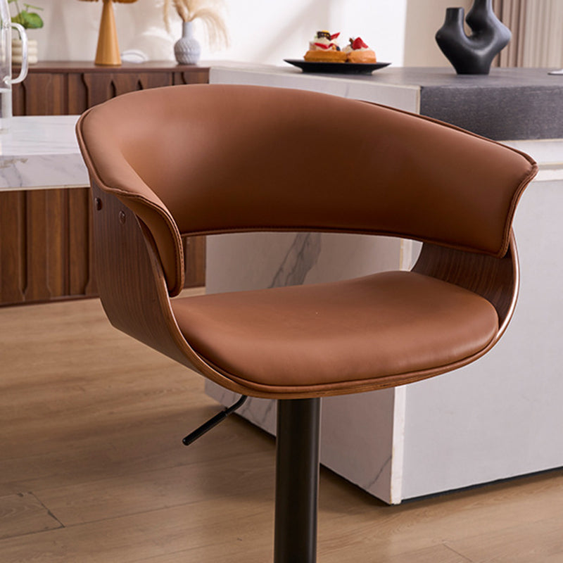 Moderner minimalistischer quadratischer rechteckiger Barhocker aus Silikonleder, Massivholz, Eisen, drehbar, höhenverstellbar, mit Rückenlehne und Armlehne für Esszimmer &amp; Küche 