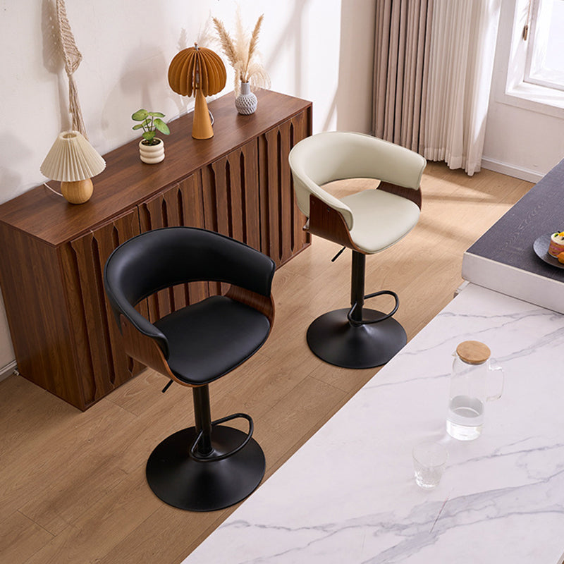 Moderner minimalistischer quadratischer rechteckiger Barhocker aus Silikonleder, Massivholz, Eisen, drehbar, höhenverstellbar, mit Rückenlehne und Armlehne für Esszimmer &amp; Küche 
