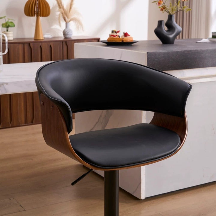 Moderner minimalistischer quadratischer rechteckiger Barhocker aus Silikonleder, Massivholz, Eisen, drehbar, höhenverstellbar, mit Rückenlehne und Armlehne für Esszimmer &amp; Küche 