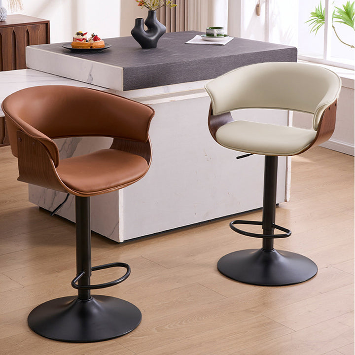 Moderner minimalistischer quadratischer rechteckiger Barhocker aus Silikonleder, Massivholz, Eisen, drehbar, höhenverstellbar, mit Rückenlehne und Armlehne für Esszimmer &amp; Küche 