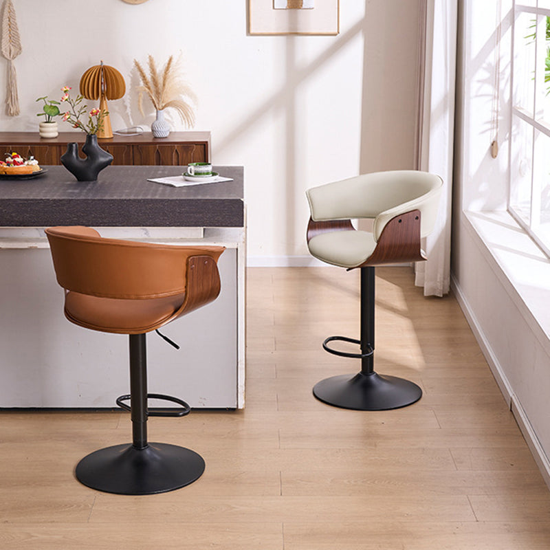 Moderner minimalistischer quadratischer rechteckiger Barhocker aus Silikonleder, Massivholz, Eisen, drehbar, höhenverstellbar, mit Rückenlehne und Armlehne für Esszimmer &amp; Küche 
