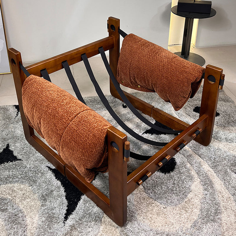 Silla de acento contemporánea retro cuadrada rectangular de madera de fresno con chenilla removible, respaldo y reposabrazos para sala de estar 
